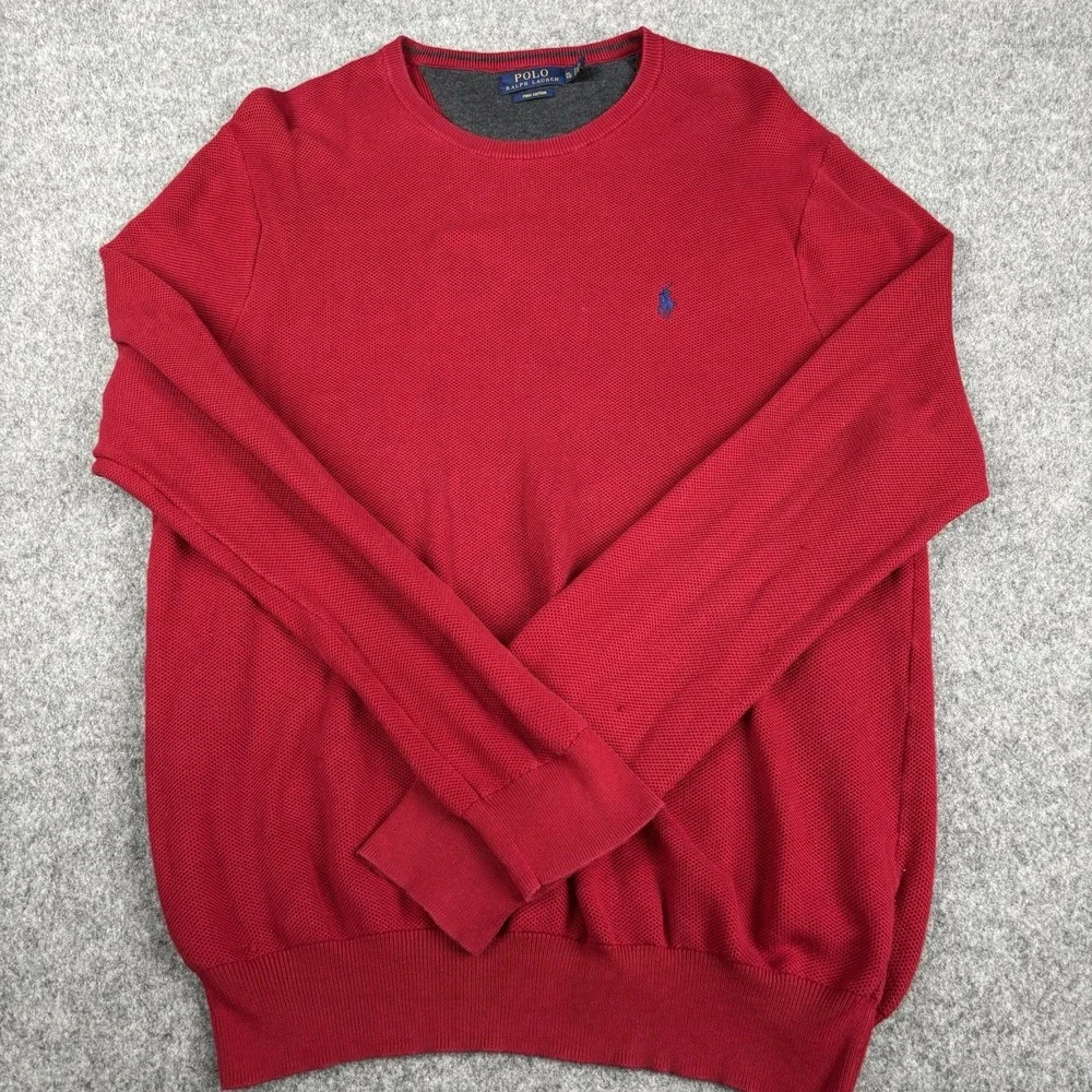 Polo Ralph Lauren Sweater Mens Xl Red Long‎ Sleeve Preppy Pima Cotton Casual
